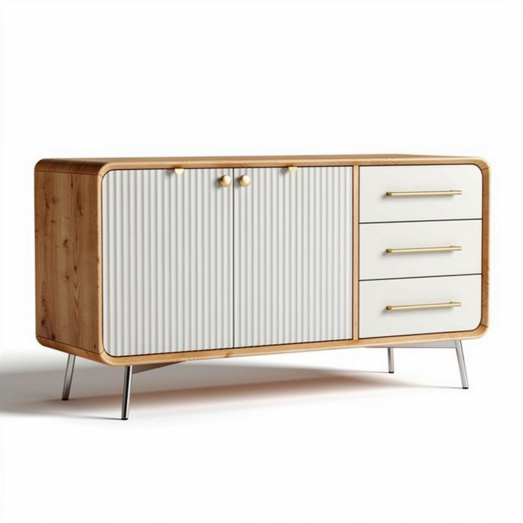 Szafka RTV z drewna i płyty MDF w kolorze białym i naturalnym 120 x 40 x 75cm